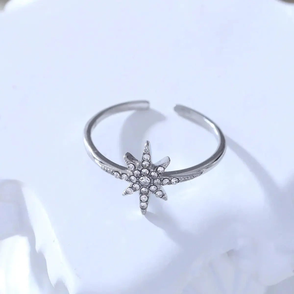 Bague ajustable argentée étoile à strass Lina shop