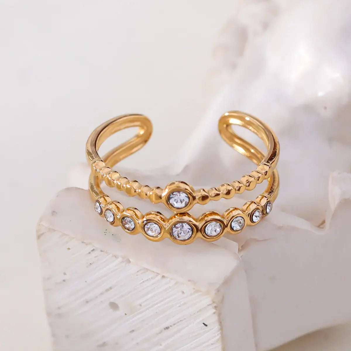 Bague double ligne avec strass Lina shop