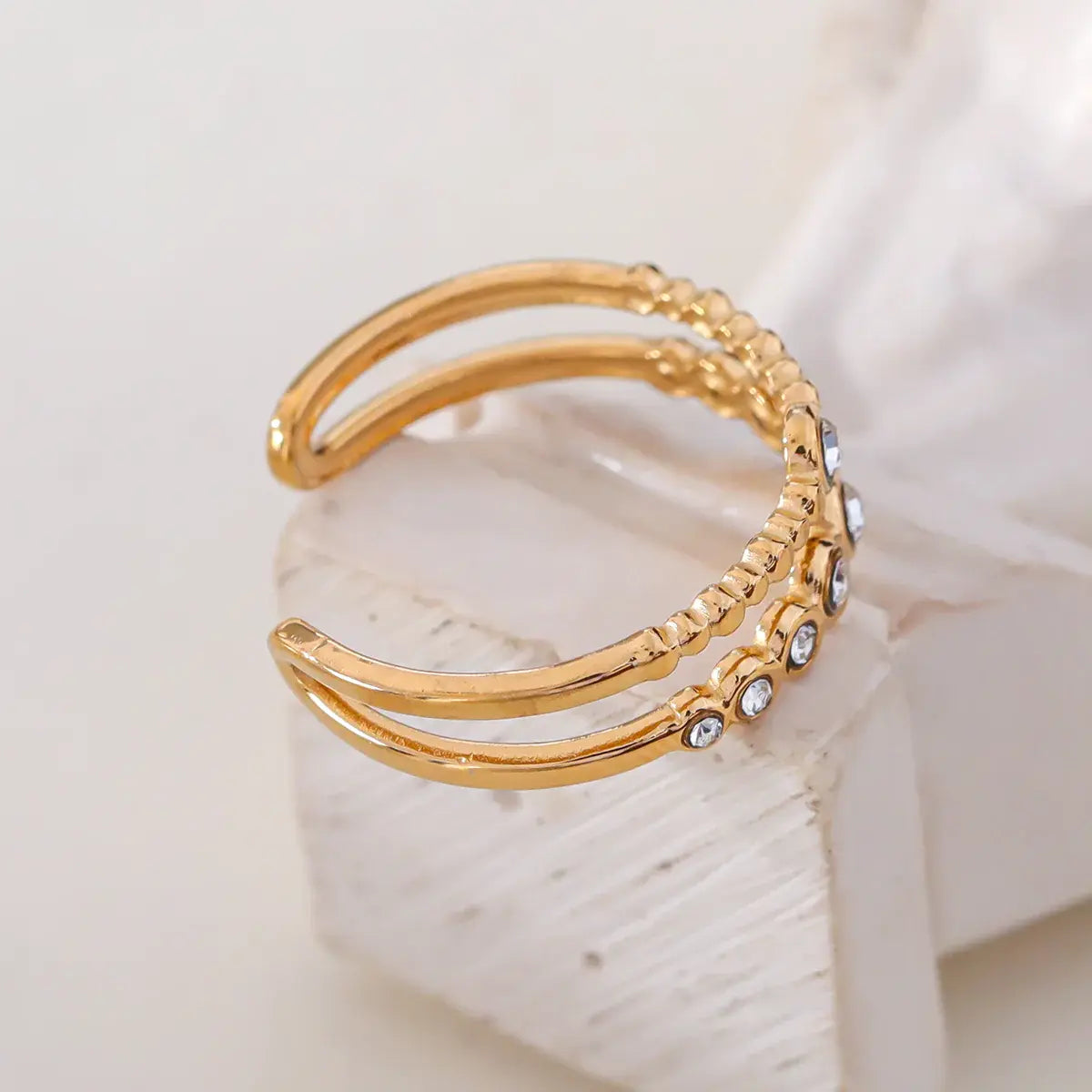 Bague double ligne avec strass Lina shop