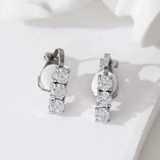 Boucle d'oreille triple strass argentée Lina shop