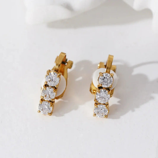 Boucle d'oreille triple strass dorée Lina shop