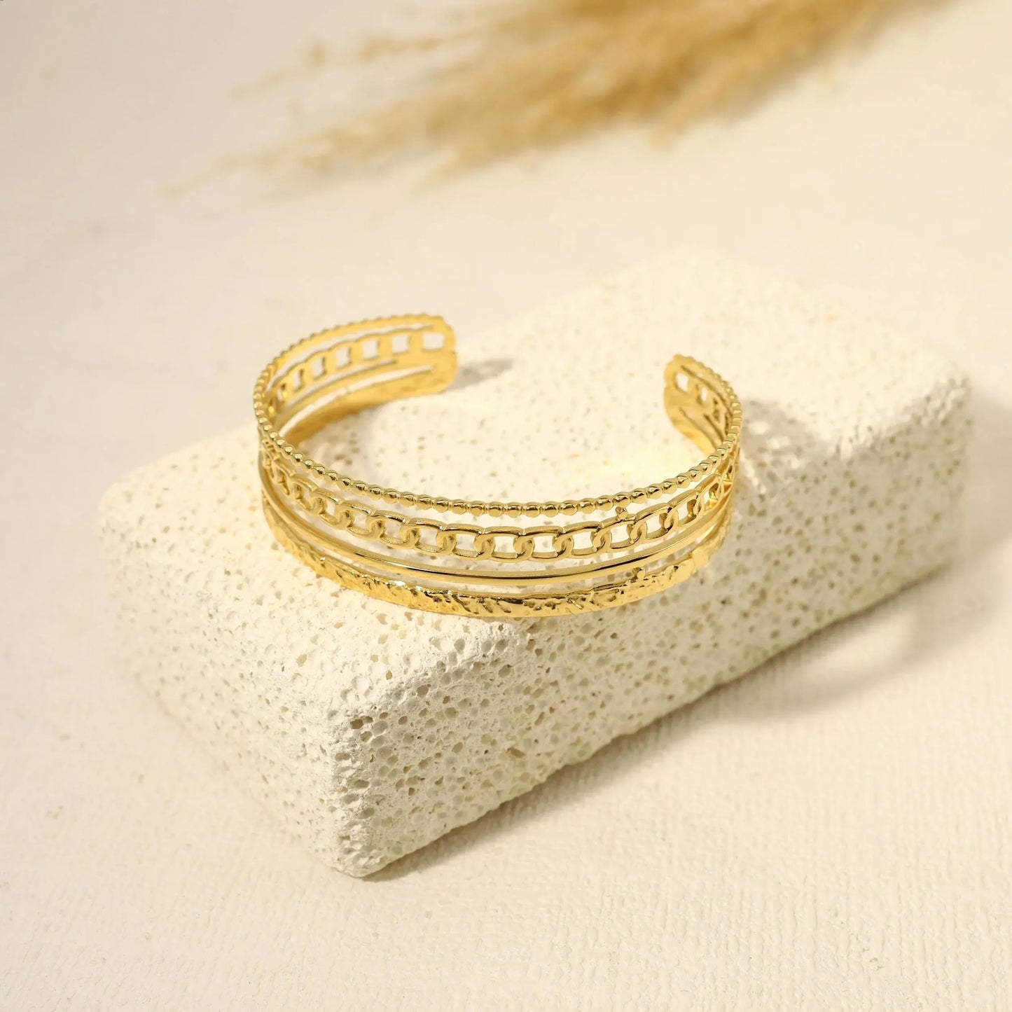 Bracelet ajustable jonc multilignes tresse et points Lina shop