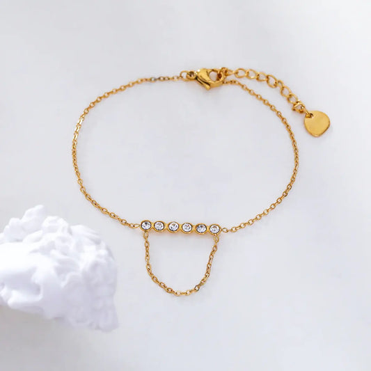 Bracelet chaine dorée strass et chaine pendante Lina shop
