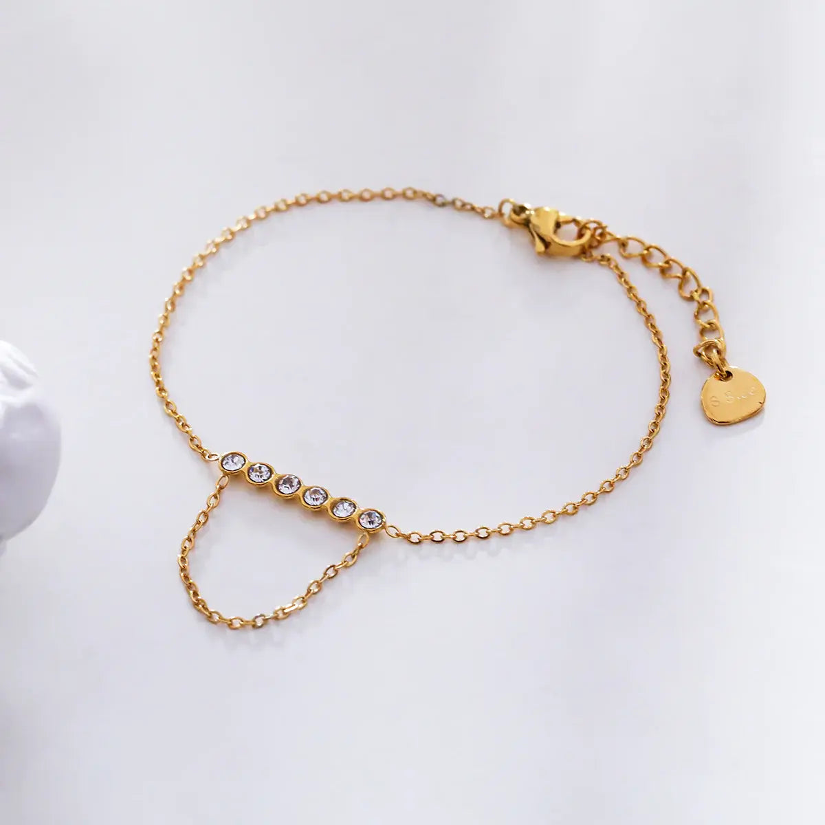 Bracelet chaine dorée strass et chaine pendante Lina shop