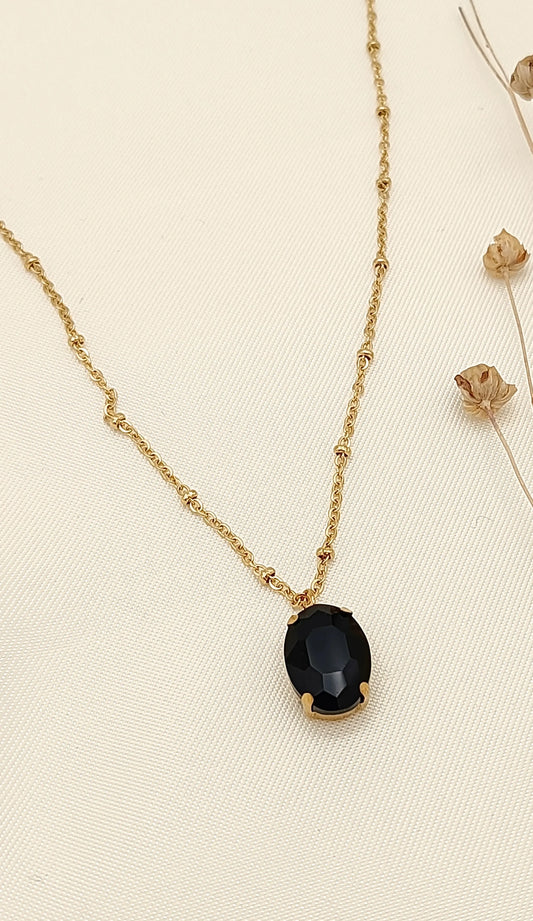 Collier doré pendentif strass noir Lina shop