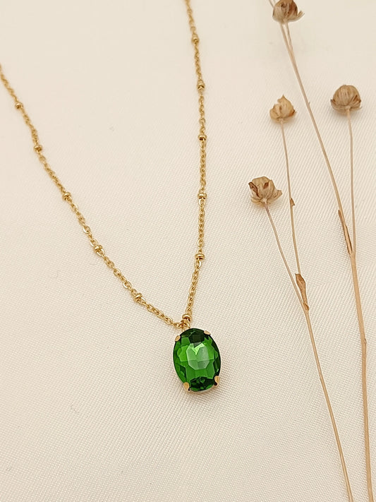 Collier doré pendentif strass vert Lina shop