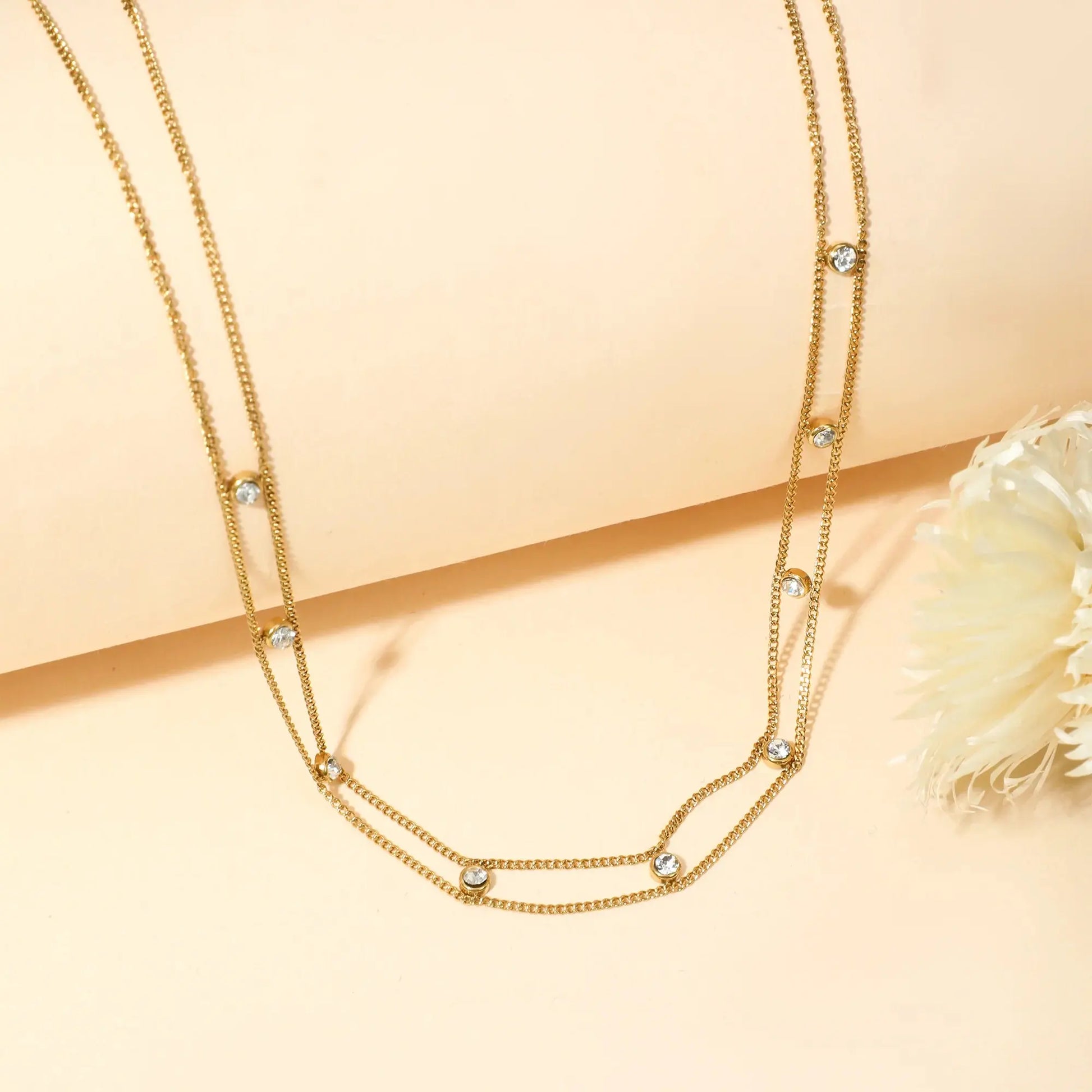 Collier double chaine dorée avec strass Lina shop