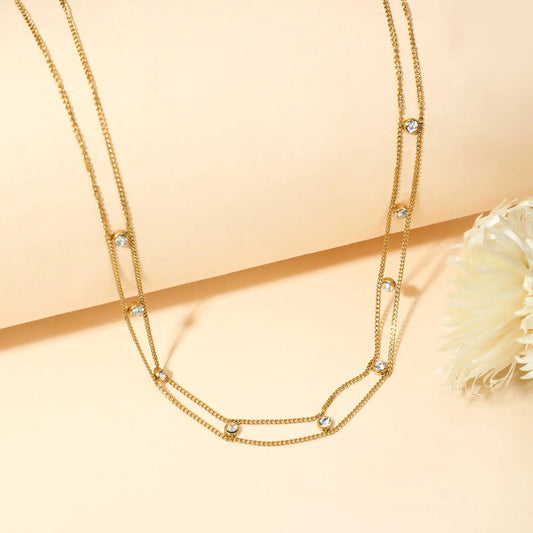 Collier double chaine dorée avec strass Lina shop