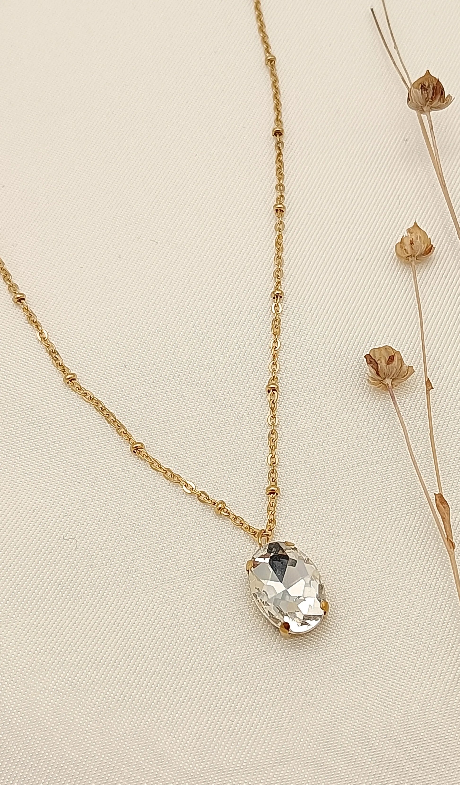 Collier pendentif strass blanc Lina shop