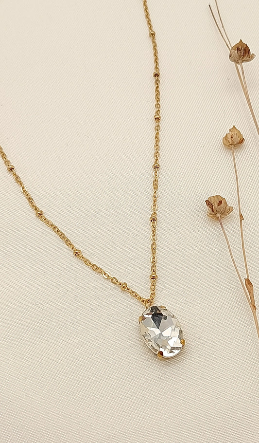 Collier pendentif strass blanc Lina shop